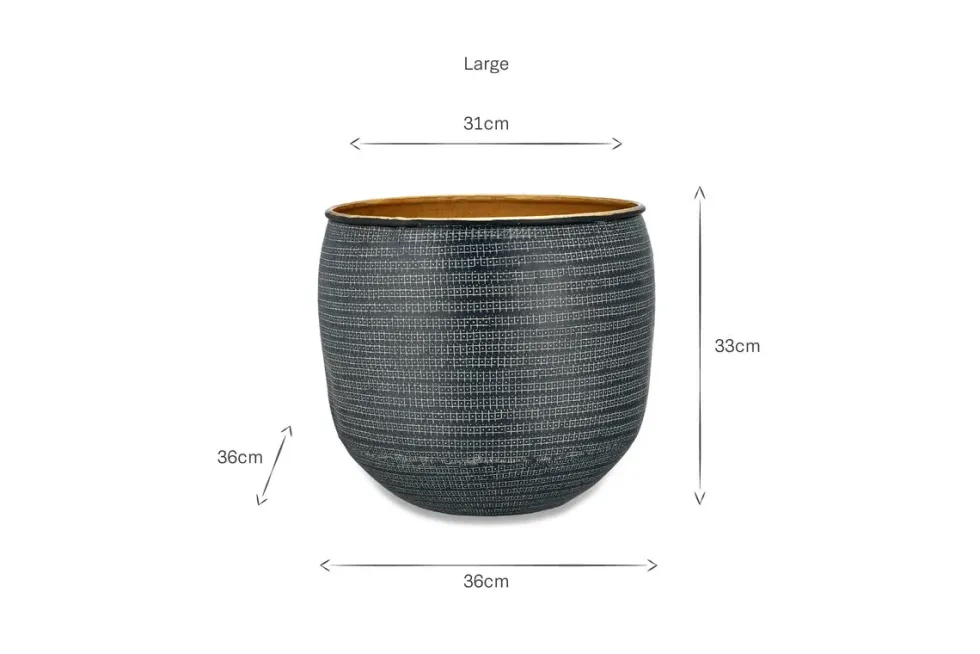 Tembesi Etched Planter - Antique Black & Brass