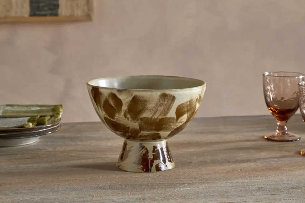 Terra Footed Bowl - Khaki Green