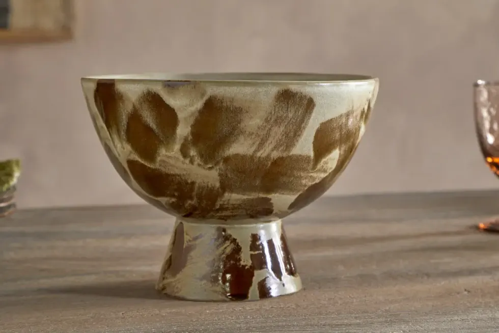 Terra Footed Bowl - Khaki Green
