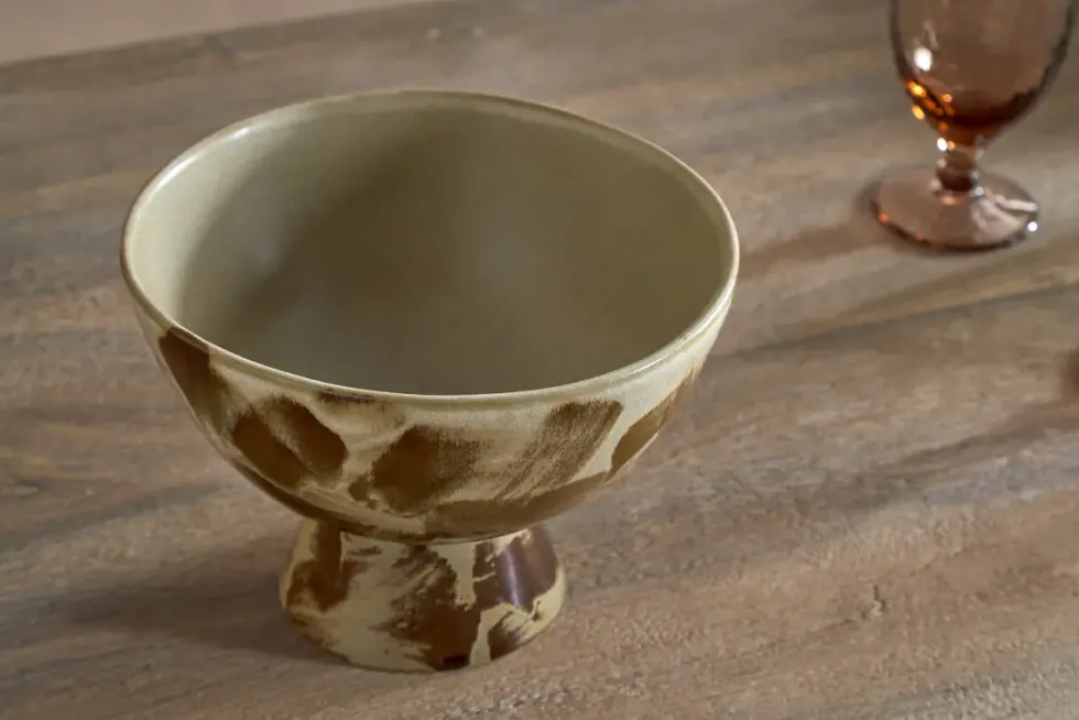 Terra Footed Bowl - Khaki Green