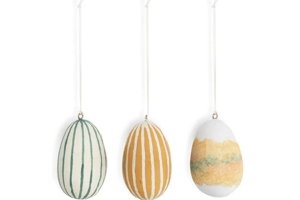 Terra Hand Painted Recycled Cotton Paper Hanging Egg - Teal, Cream & Ochre - (Set of 3)