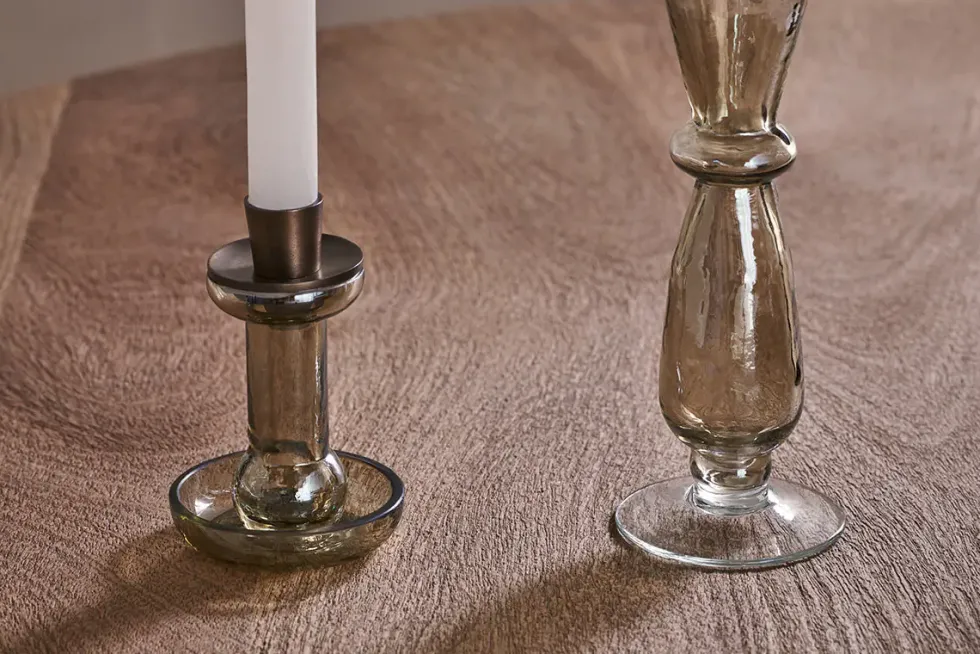 Tharad Recycled Glass Candle Holder - Smoke Lustre