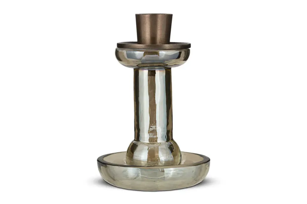 Tharad Recycled Glass Candle Holder - Smoke Lustre