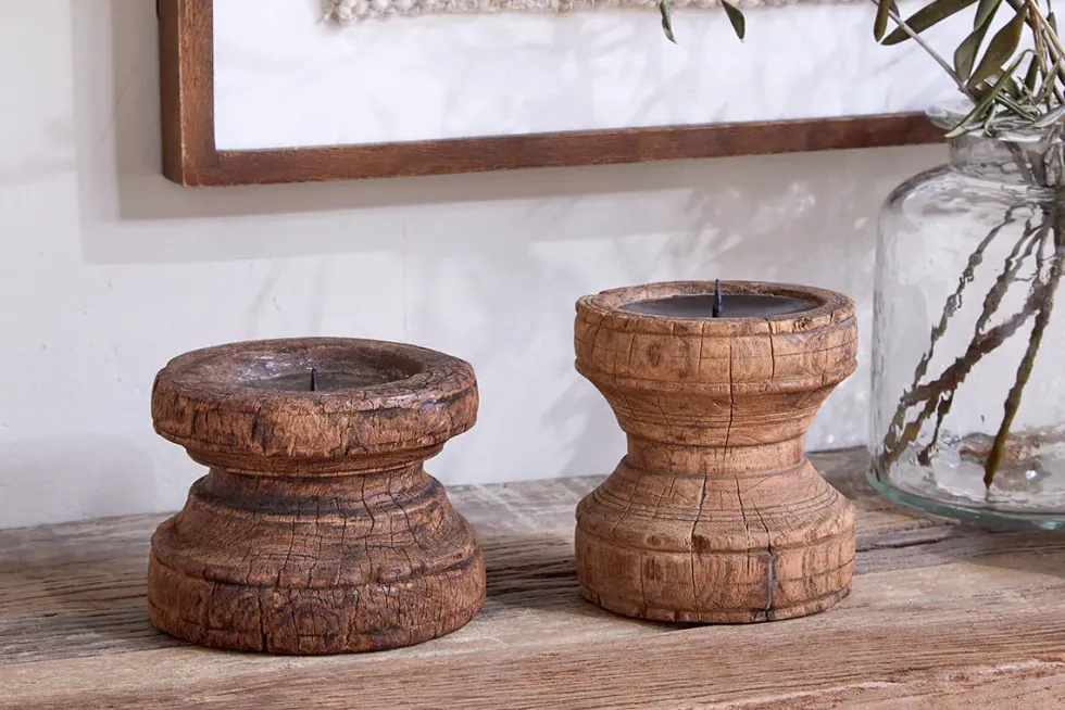 Thoko Reclaimed Round Candlestick - Dark Stain