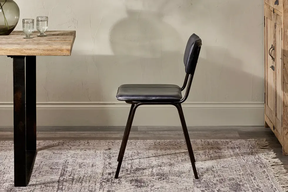 Ukari Leather Dining Chair - Aged Black