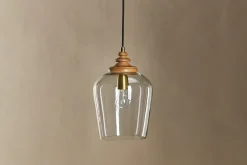 Varuna Mango Wood & Glass Pendant Lamp - Natural & Clear