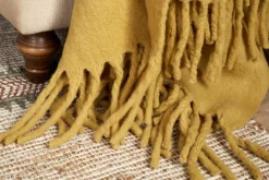 Velatu Fringed Merino Wool Throw - Ochre