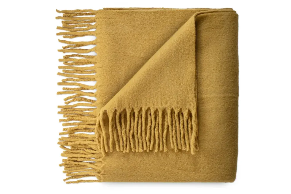Velatu Fringed Merino Wool Throw - Ochre