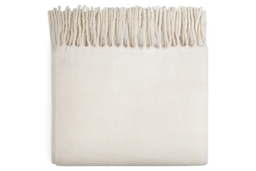 Velatu Fringed Merino Wool Throw - Natural