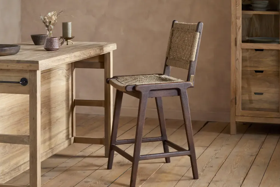 Vinay Jute & Wood Woven Counter Chair - Chocolate Brown