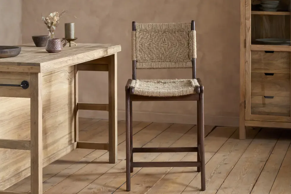 Vinay Jute & Wood Woven Counter Chair - Chocolate Brown