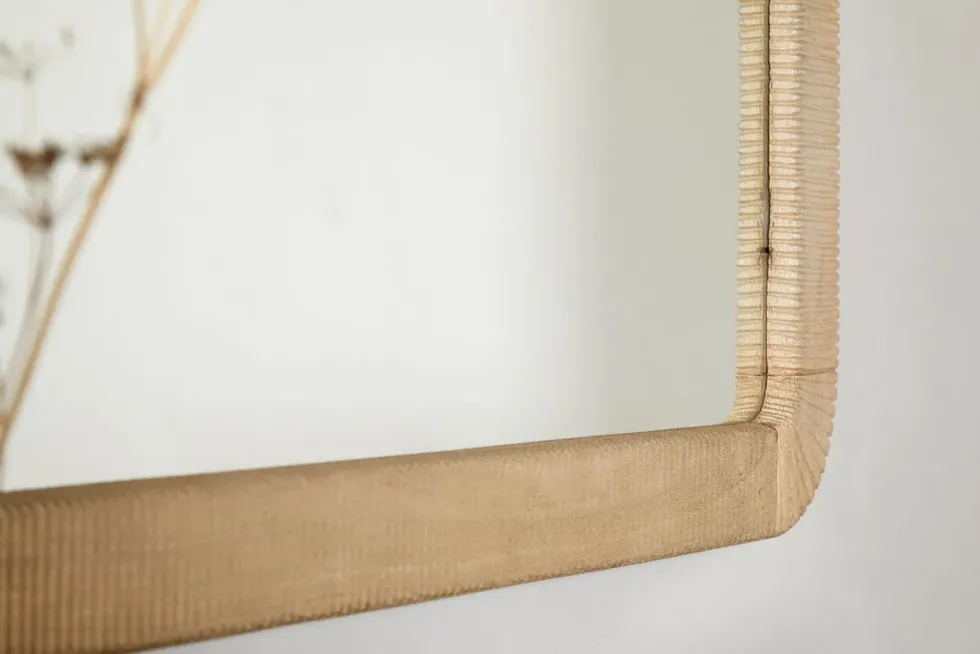 Vivan Rectangular Grooved Wood Mirror - Natural
