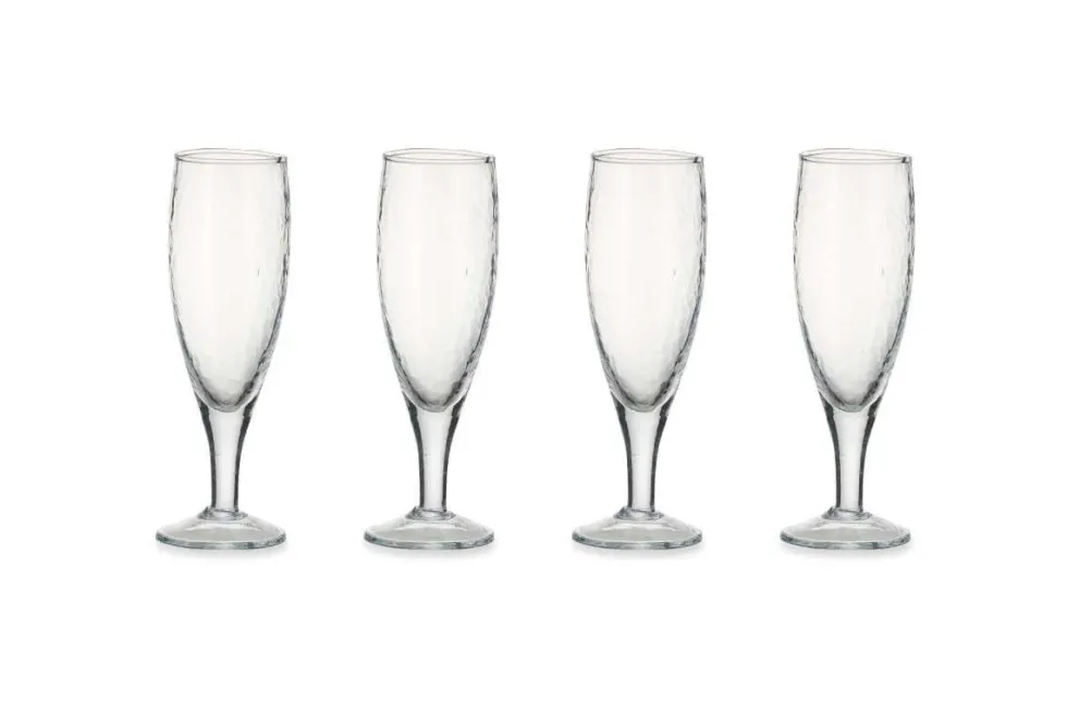 Yala Hammered Champagne Glass - Clear Glass (Set of 4)
