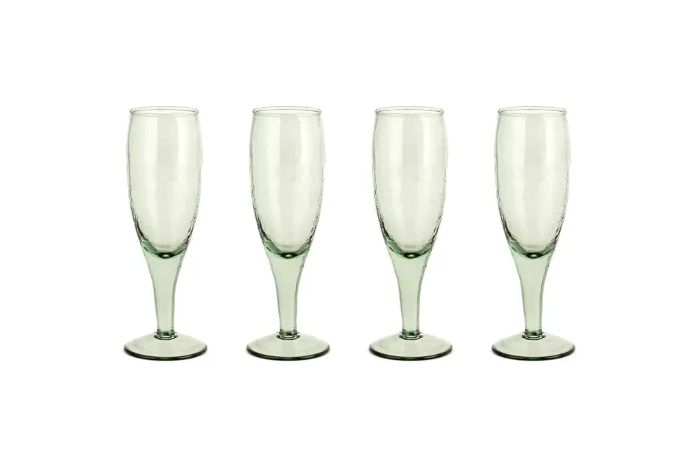 Yala Hammered Champagne Glass - Sage Green (Set of 4)