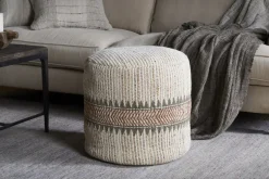 Zairya Jute & Cotton Tall Pouf - Natural & Rust